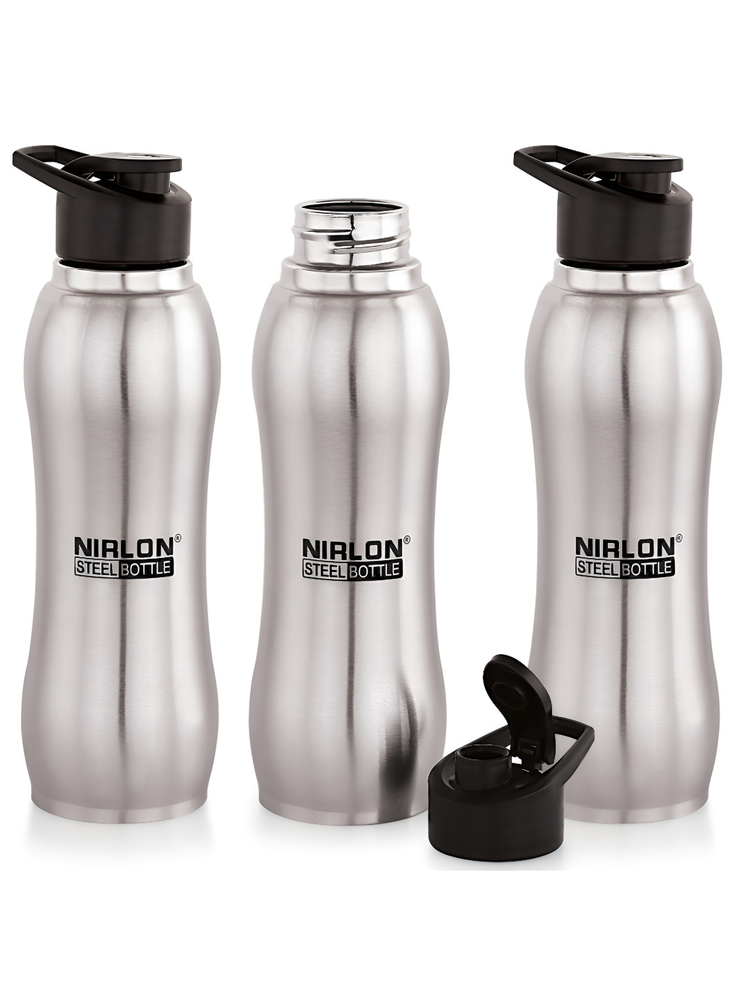 NIRLON Aqua Flip Silver Stainless Steel Light-weight 3 Piece Water Bottle - 750ml