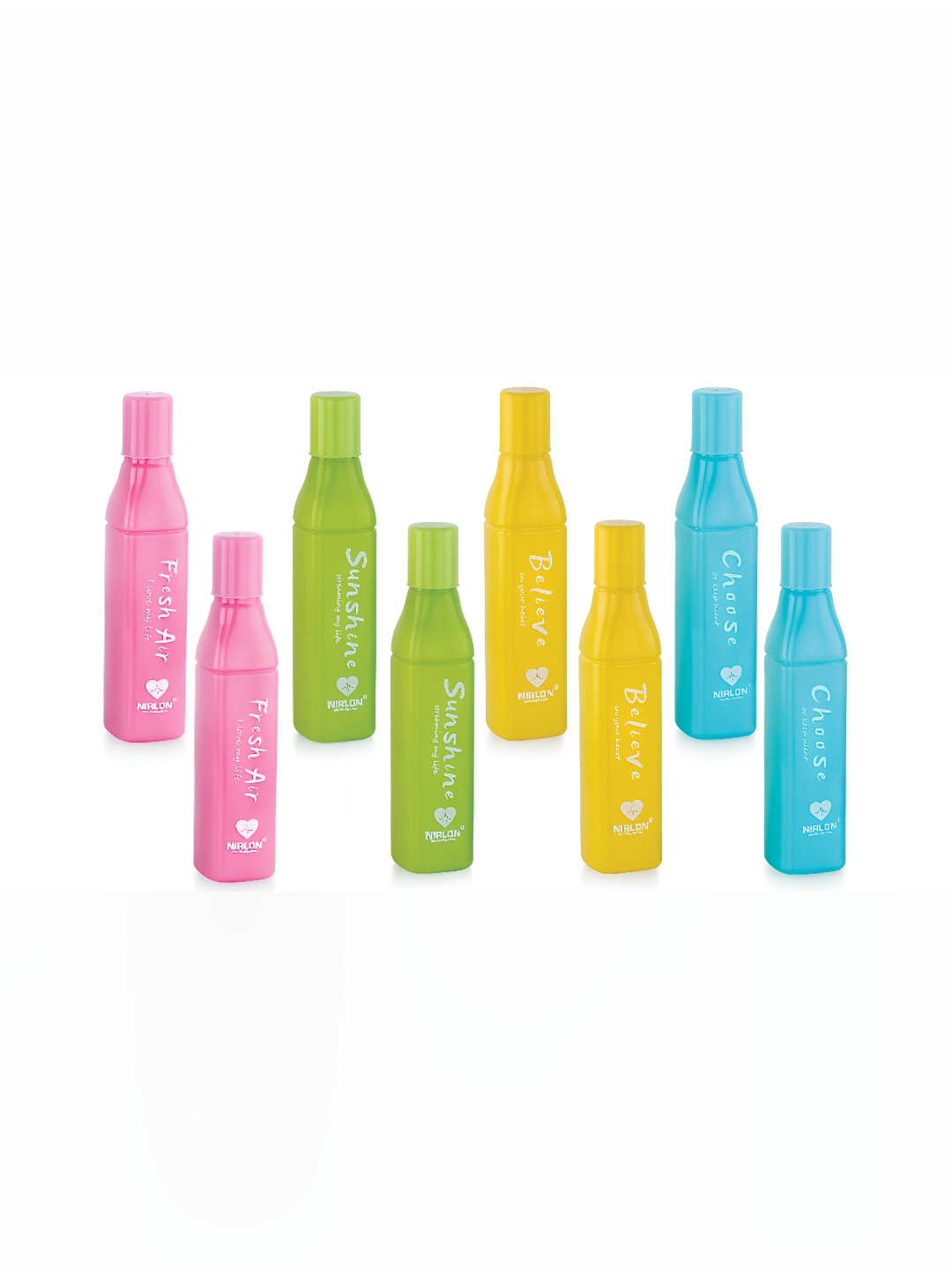 NIRLON Pink Typography Plastic Airtight 8 Piece Water Bottle - 350ml