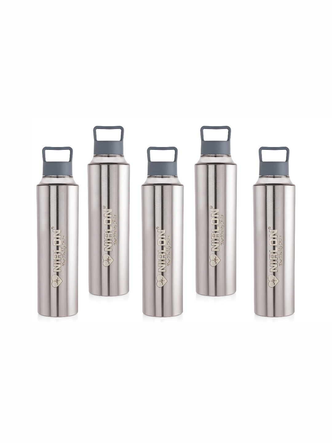 NIRLON Eco Pur Grey Stainless Steel Single Wall Vacuum 5 Piece Water Bottle - 900ml