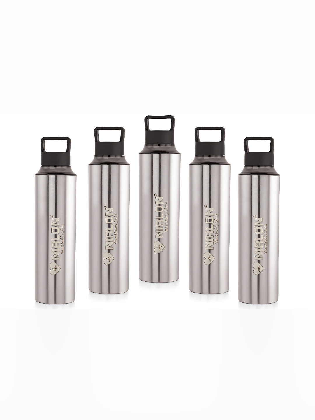 NIRLON Eco Pur Black Stainless Steel Spill Proof 5 Piece Water Bottle - 900ml