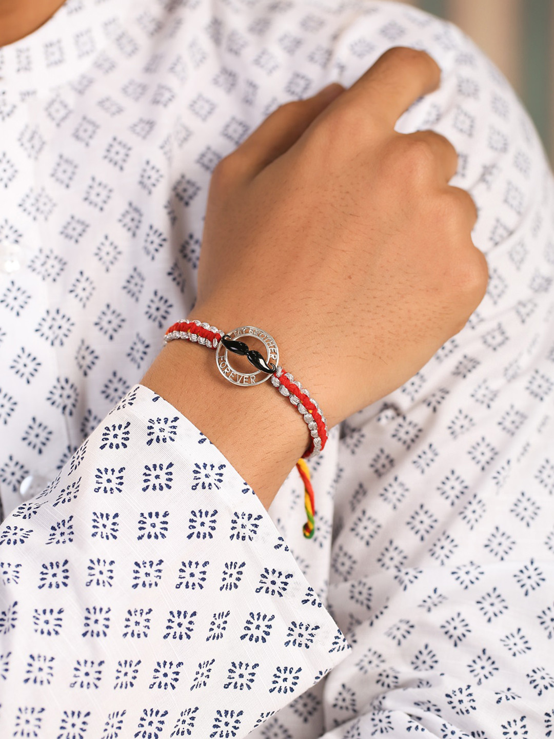 Kicky And Perky 925 Sterling Silver Enamel Moustache Rakhi