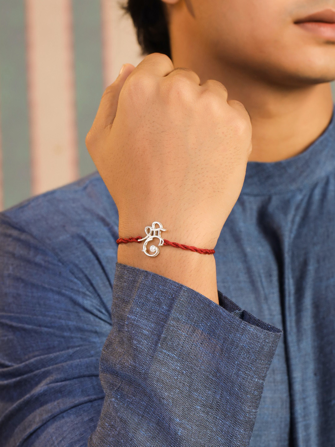 925 Sterling Silver Mossanite Studded Shri Ganesh Ji Rakhi