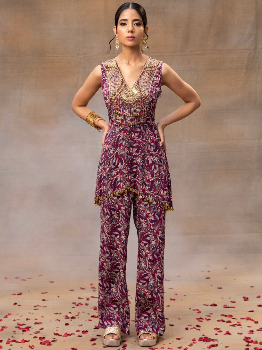 Mehak Murpana Embroidered V-Neck Top With Trousers