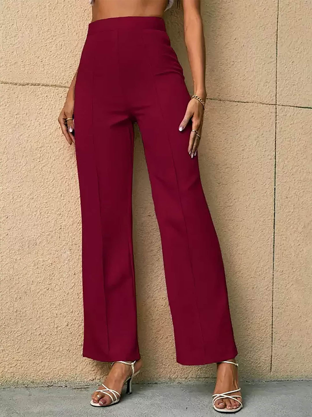 Dream Beauty Fashion Women Easy Wash Mid-Rise Pleated Parallel Trousers