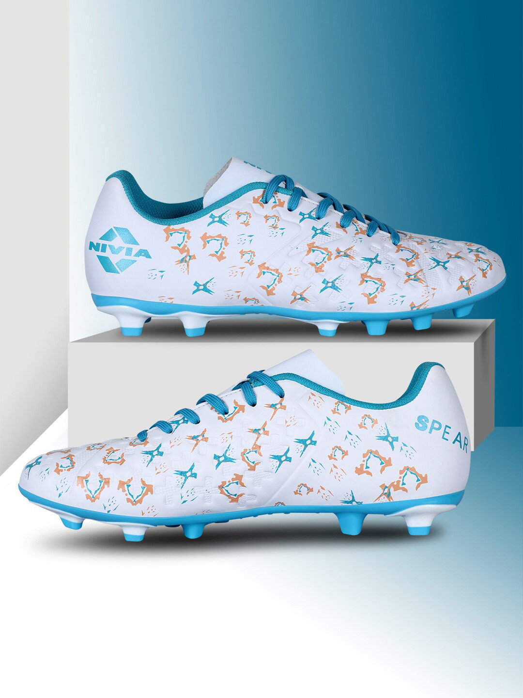 Nivia Men White and  Sky Blue Spear 2.0 Football Shoes