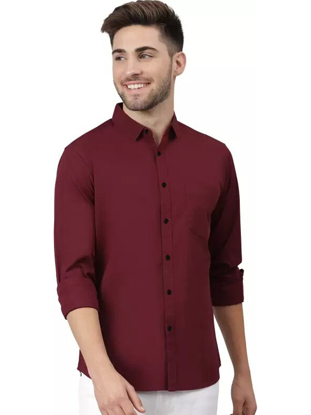 KHUSHI CREATION Classic Self Design Spread Collar Casual Shirt