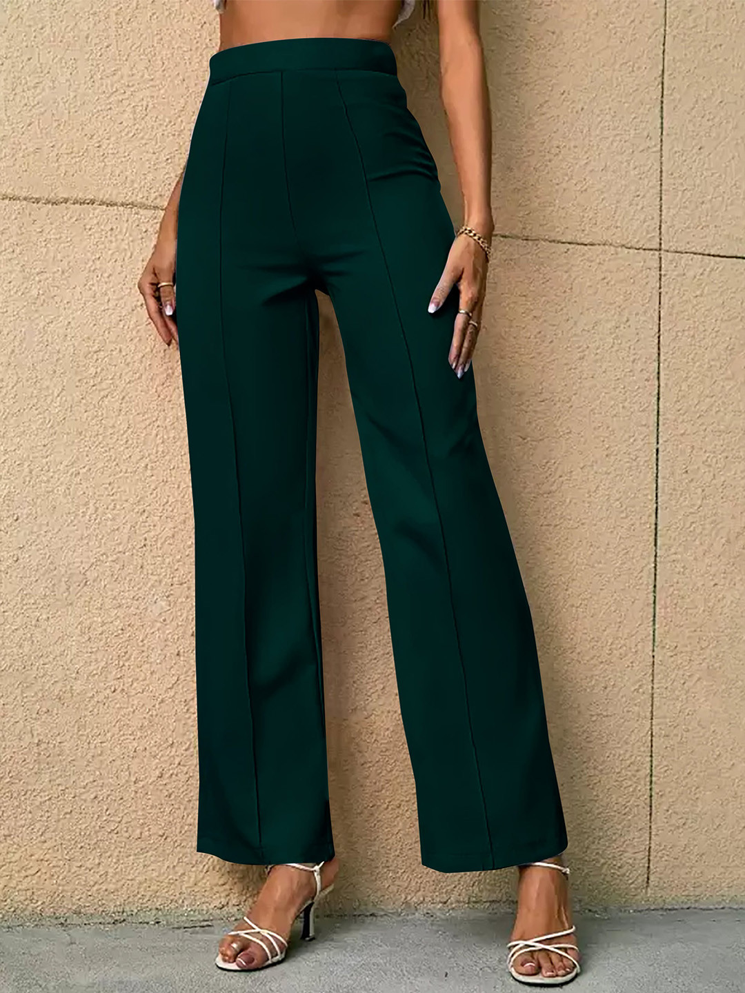 Dream Beauty Fashion Women Easy Wash Mid-Rise Pleated Parallel Trouser