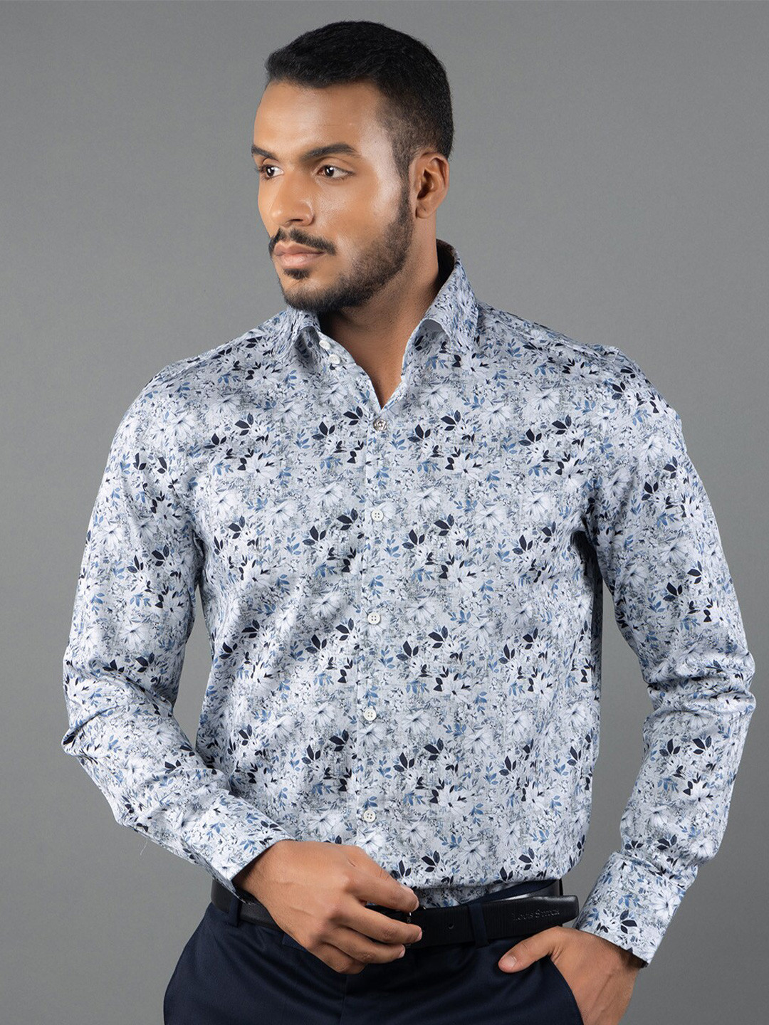 LOUIS STITCH Comfort Floral Opaque Pure Cotton Formal Shirt