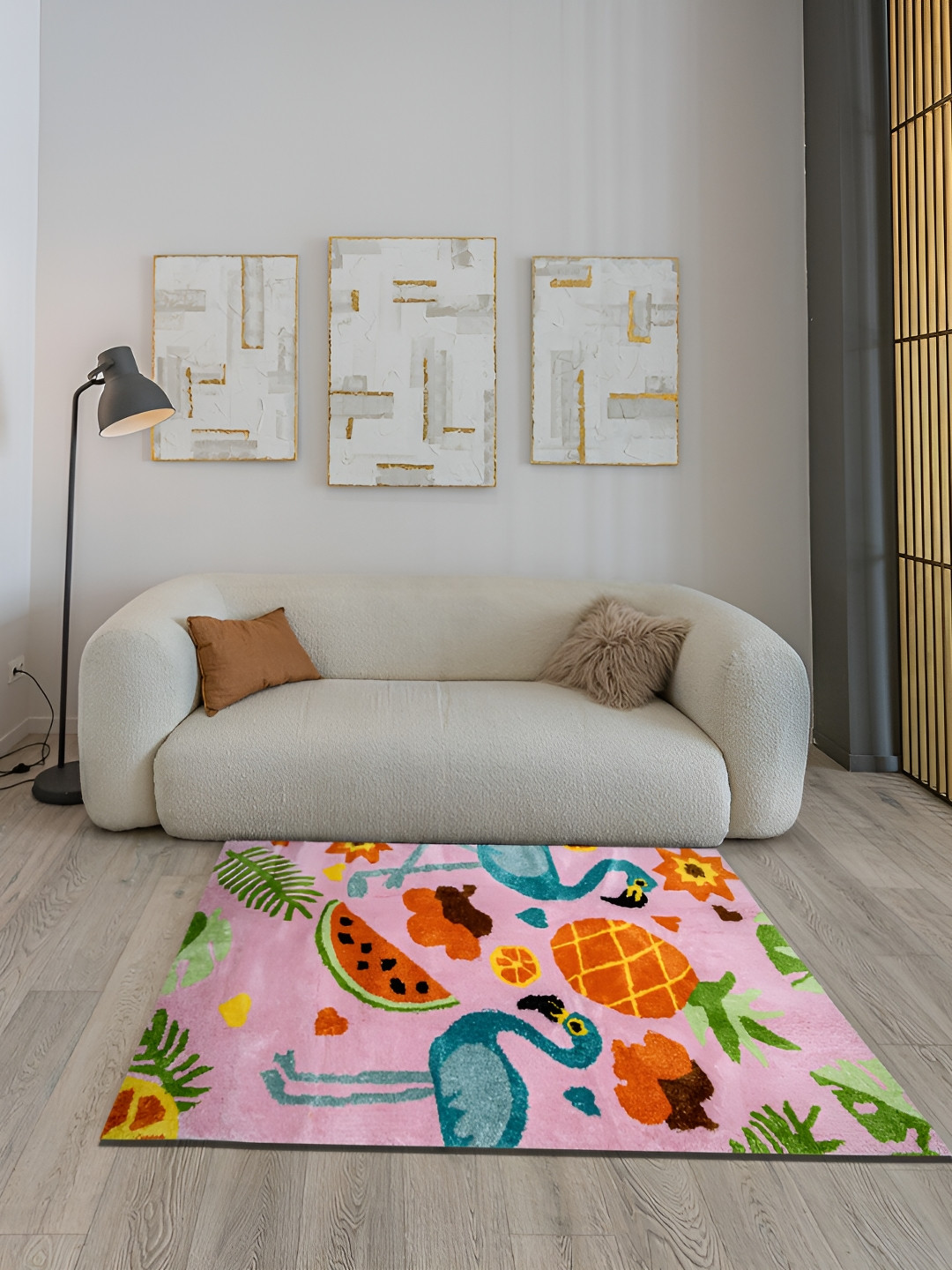 Aura Pink & Green 2500 GSM Microfiber Anti-Skid Carpet