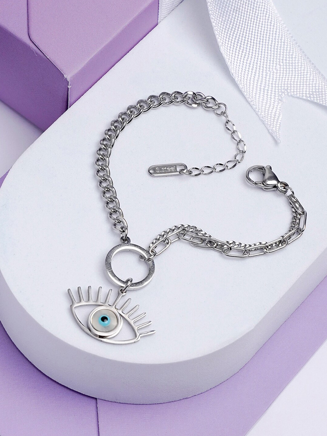 SWASHAA Women Stainless Steel Silver-Plated Wraparound Bracelet