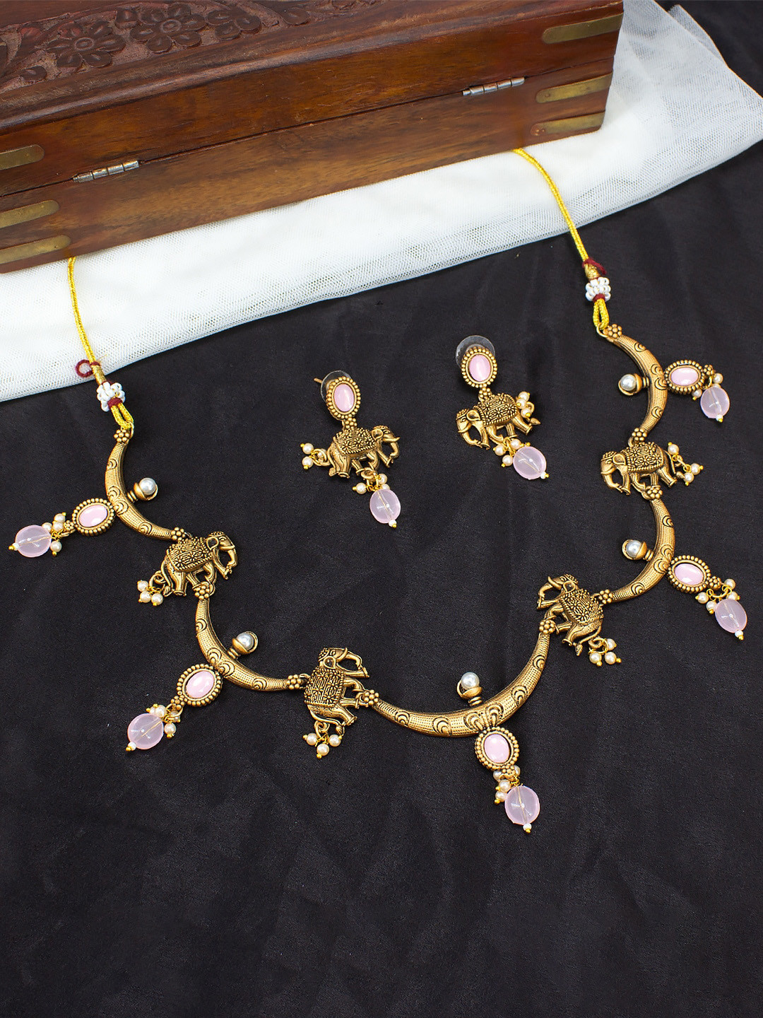 PRIVIU Elephant Shaped Stone Studded Jewellery Set
