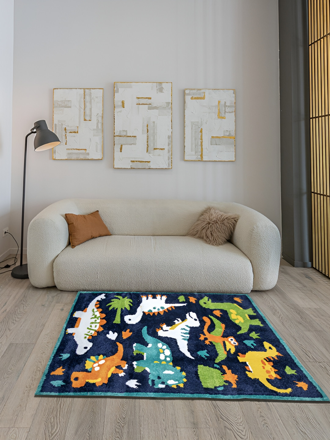 Aura Blue & White 2500 GSM Microfiber Anti-Skid Carpet