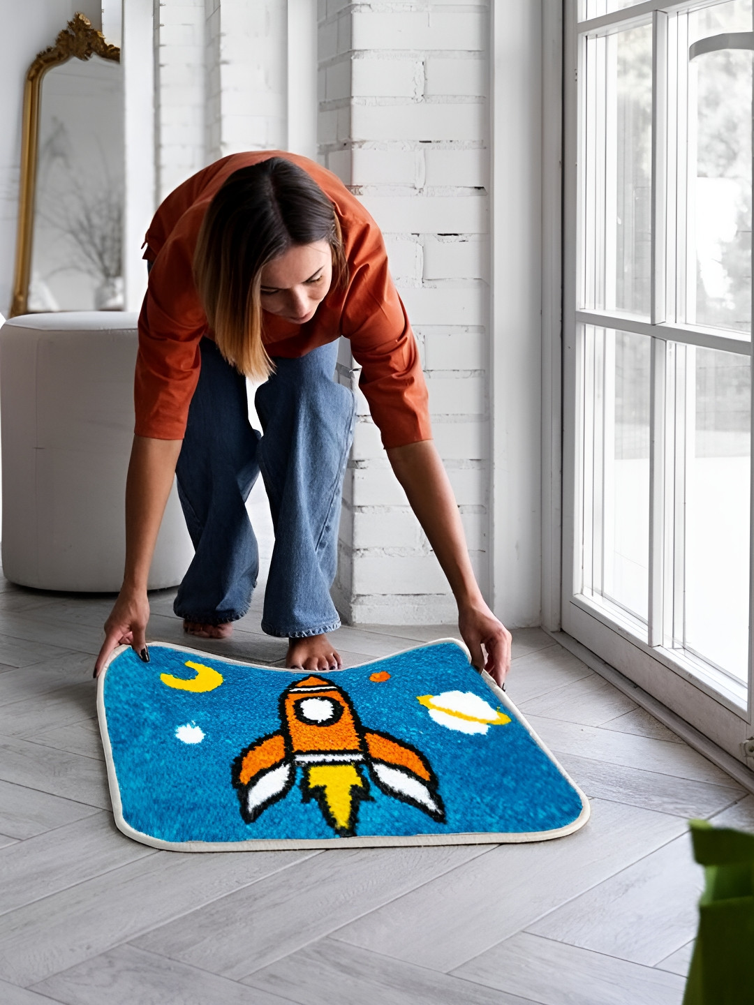 Aura Blue & White Cartoon Designed Printed 2500 GSM Microfiber Anti-Skid Doormat