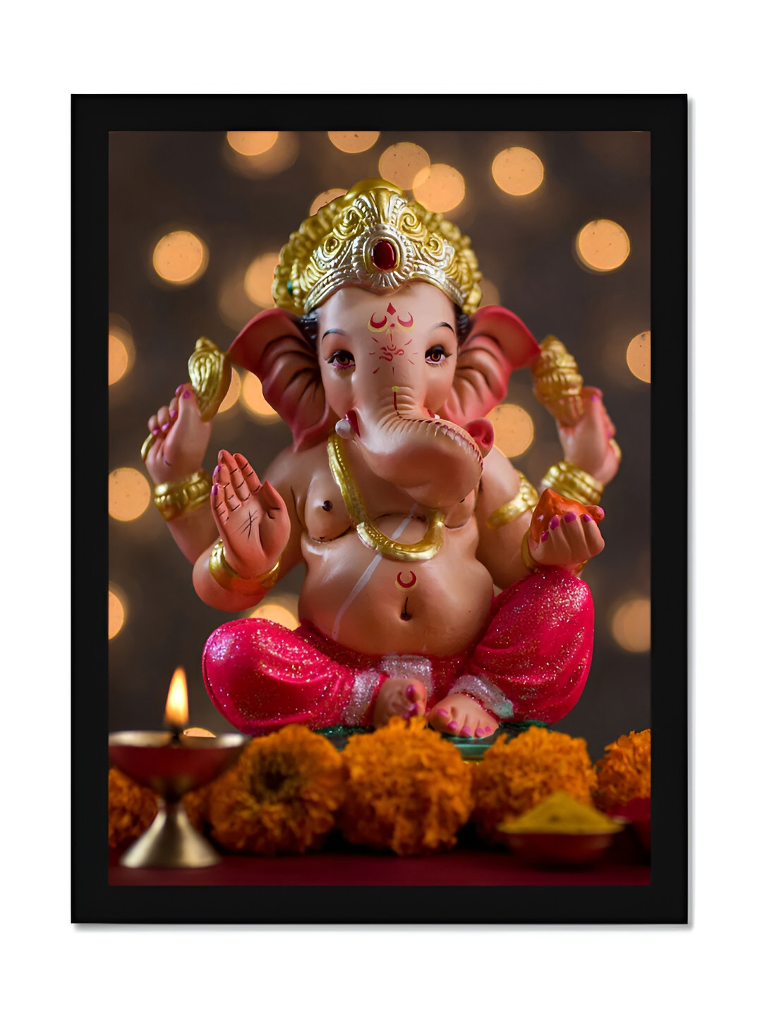 DecorTwist Black & Pink Religious Lord Ganesha Wall Painting