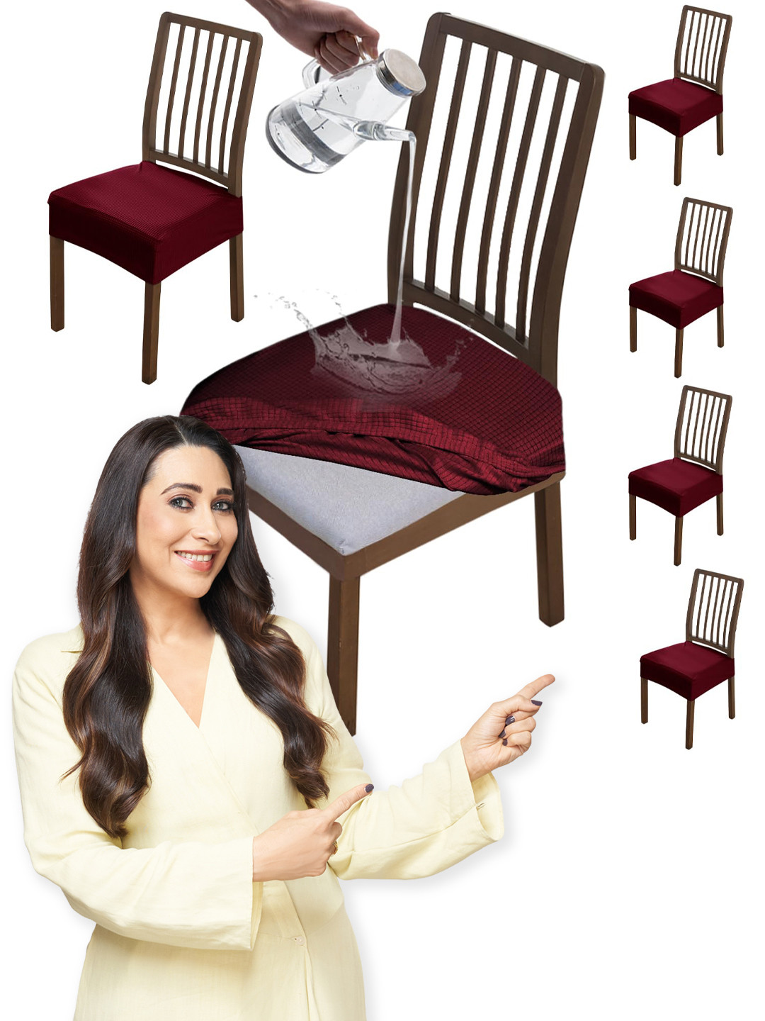 HOKIPO Burgundy 6 Pieces Waterproof Chair Seat Covers