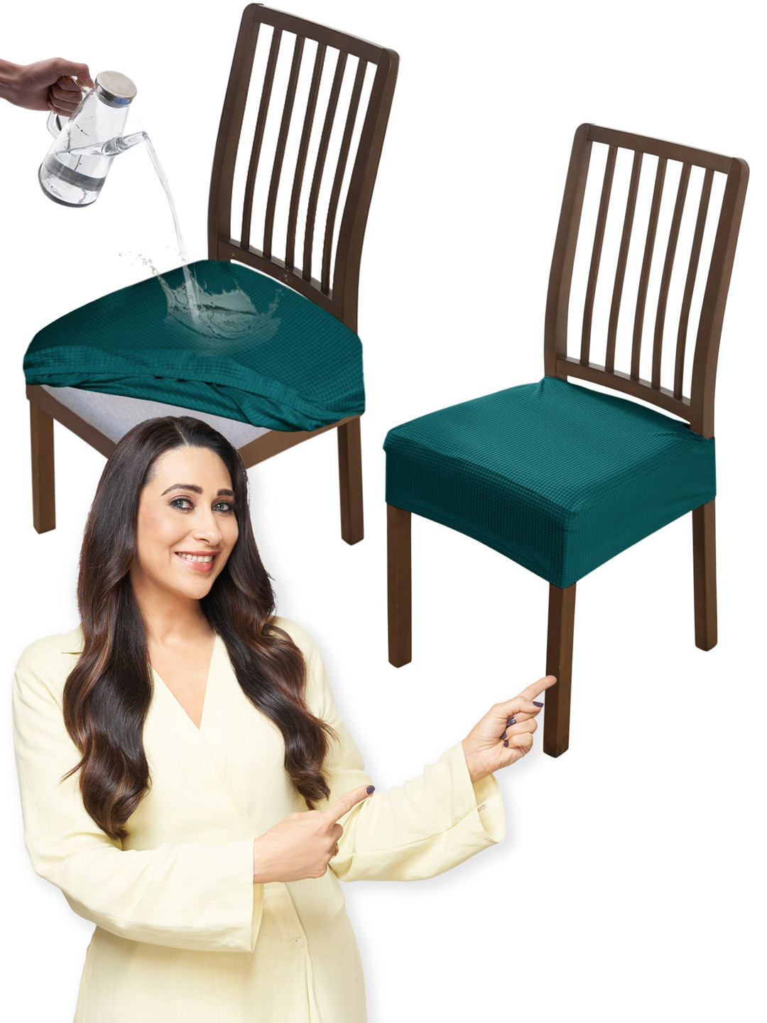 HOKIPO Teal-Blue 2 Pieces Waterproof Stretchable Chair Seat Covers