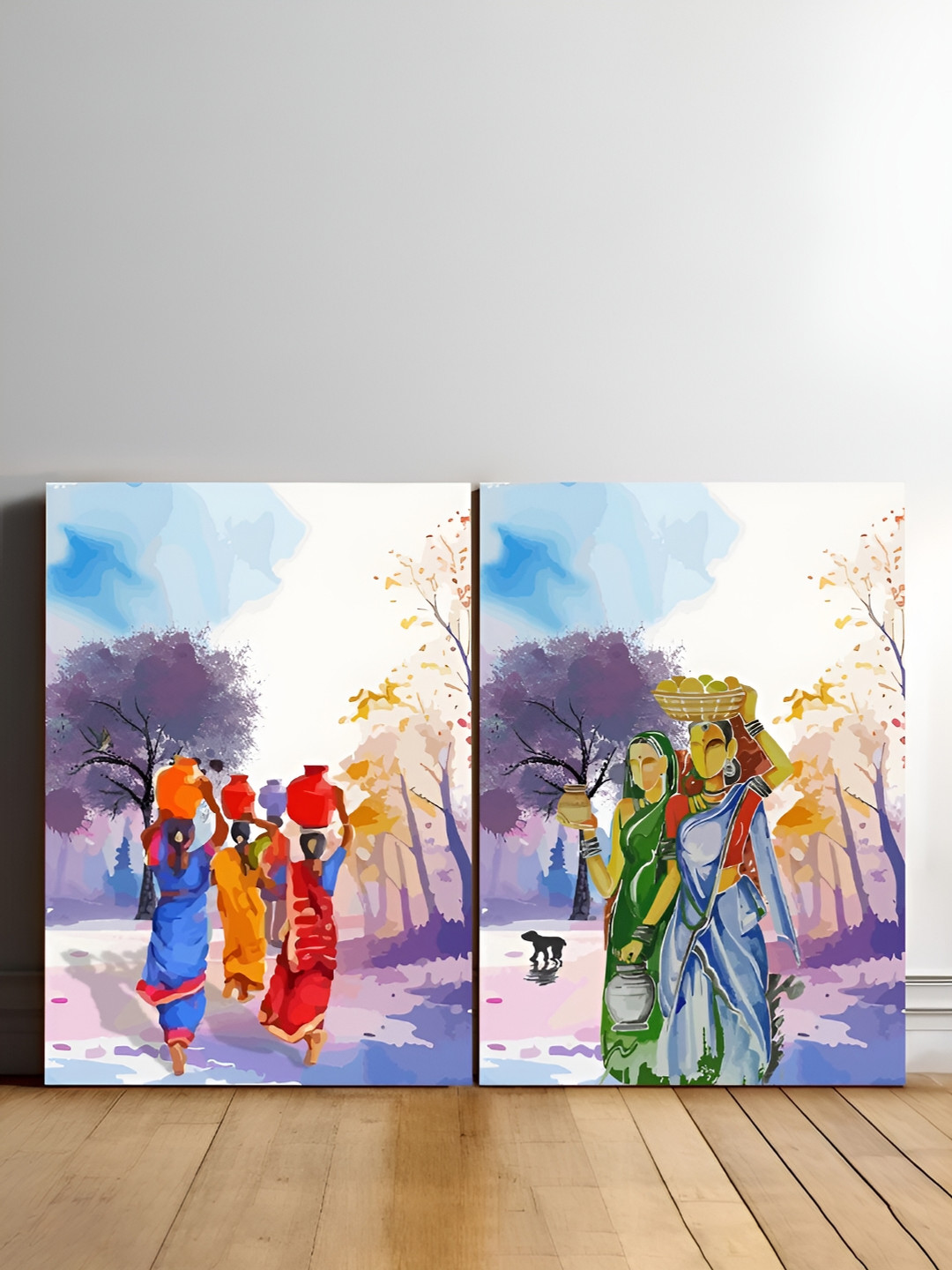 Art Street Stretched Canvas Rajasthani Women with Pot Modern Art Painting