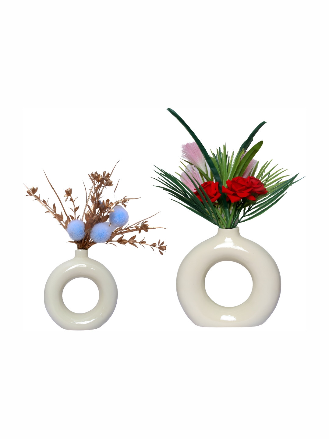 GW CREATIONS 2-pcs Cream-colored Donut-shaped Vase