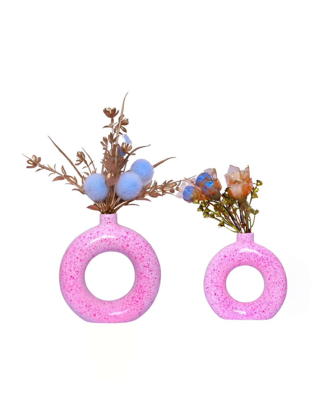 GW CREATIONS Pink 2 Pieces Printed Round Shaped Flower Vases