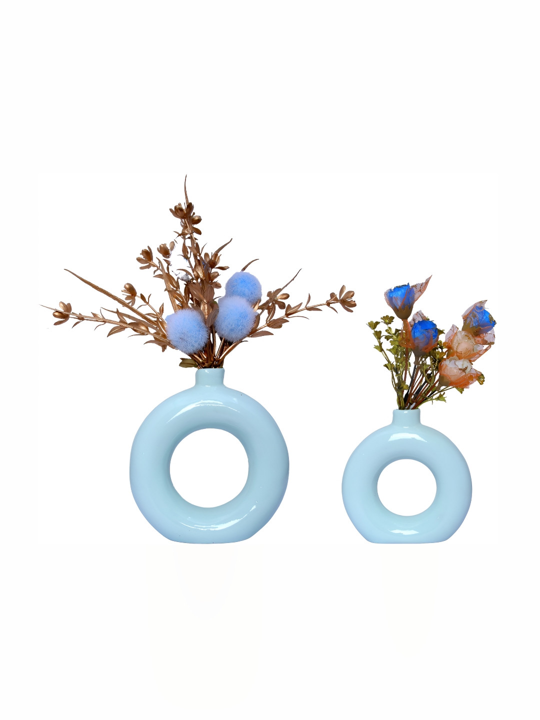 GW CREATIONS 2 Pieces Blue Donut-shaped Flower Vase