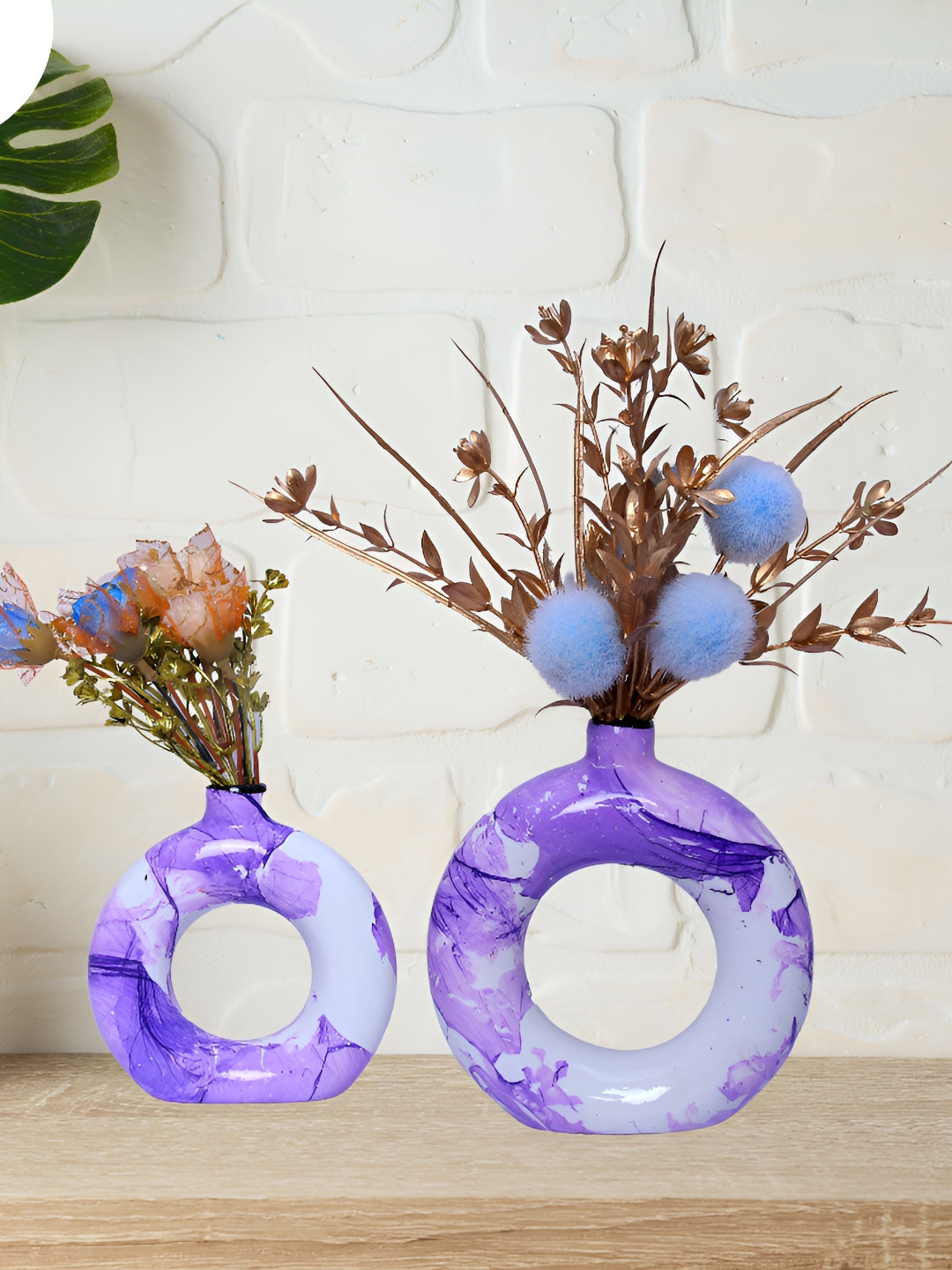 GW CREATIONS Purple & Blue 2 Pieces Donut-shaped Flower Vases