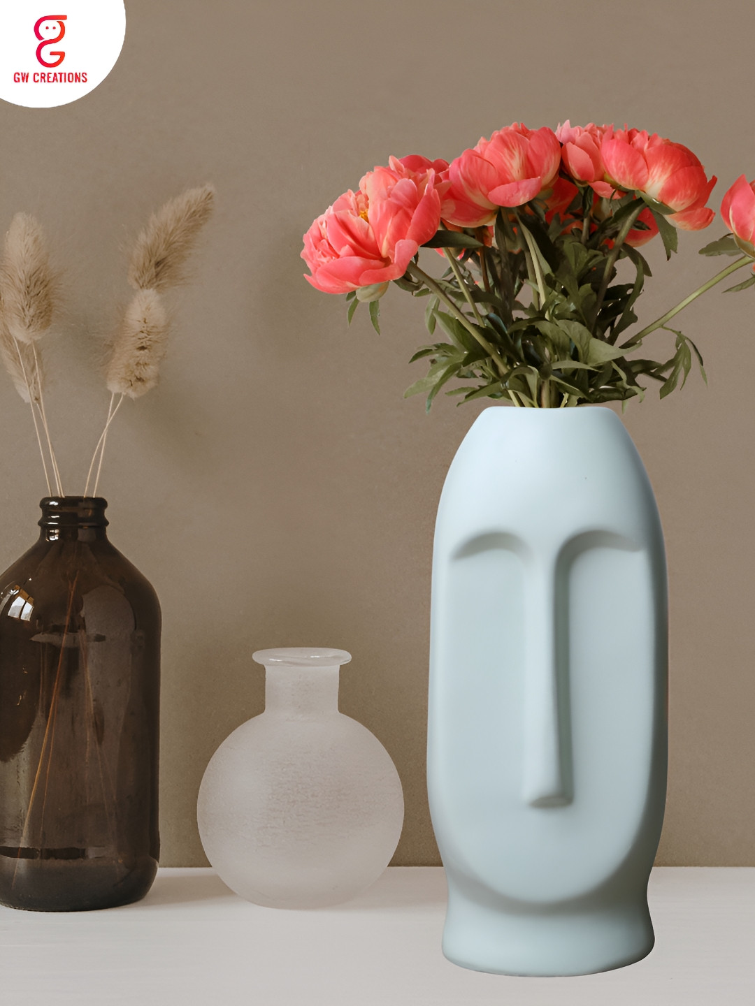 GW CREATIONS Blue Face Flower Vases
