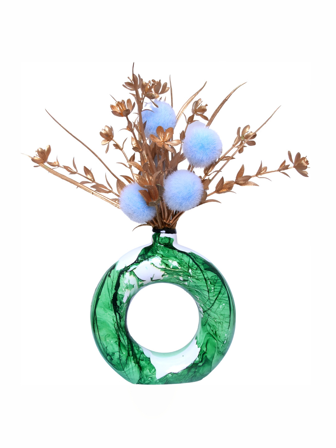 GW CREATIONS Green Printed Donut Shaped Flower Vases