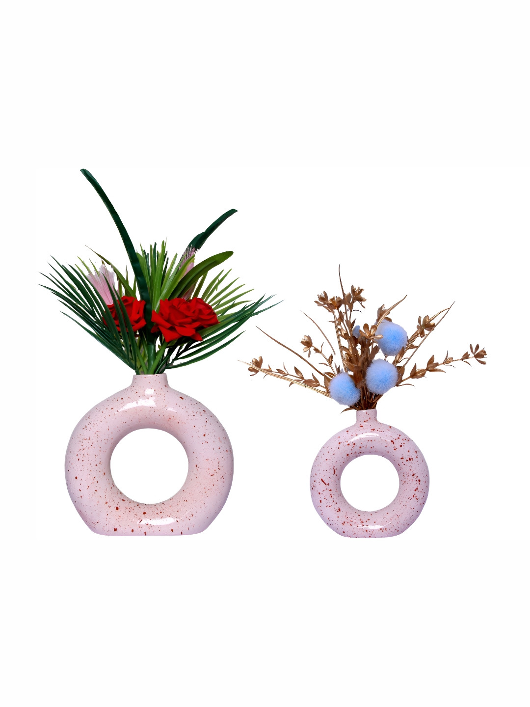 GW CREATIONS Pink & Red 2 Pieces Dotted Donut-shaped Flower Vases