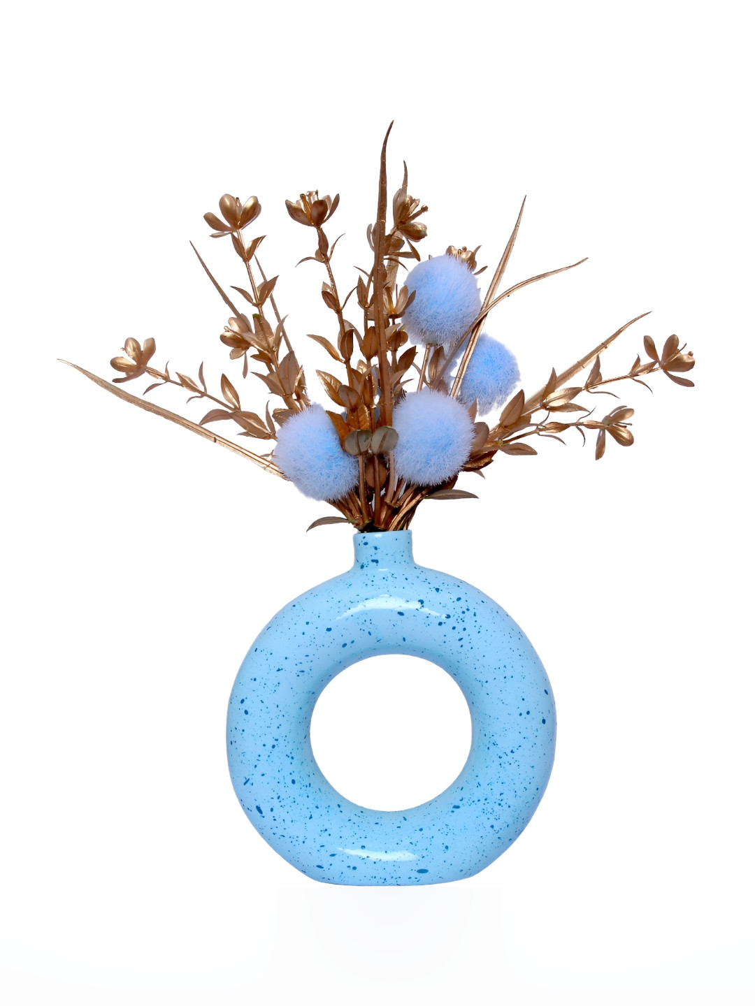GW CREATIONS Blue Printed Round Shaped Flower Vase