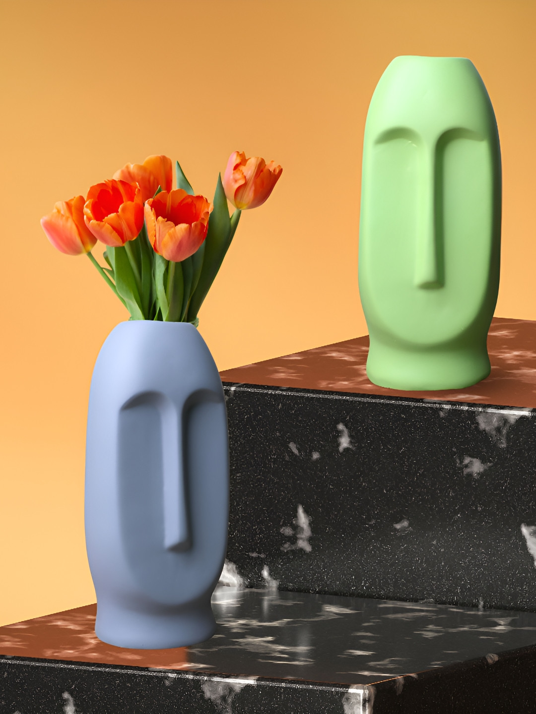 GW CREATIONS 2-Pcs Green & Blue Face Shaped Vases