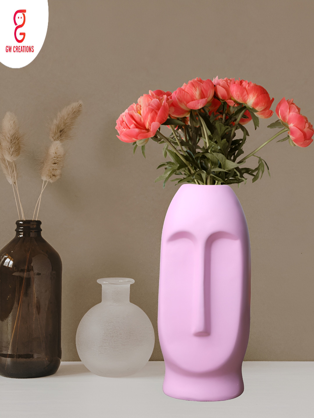 GW CREATIONS Pink Face Shaped Flower Vases