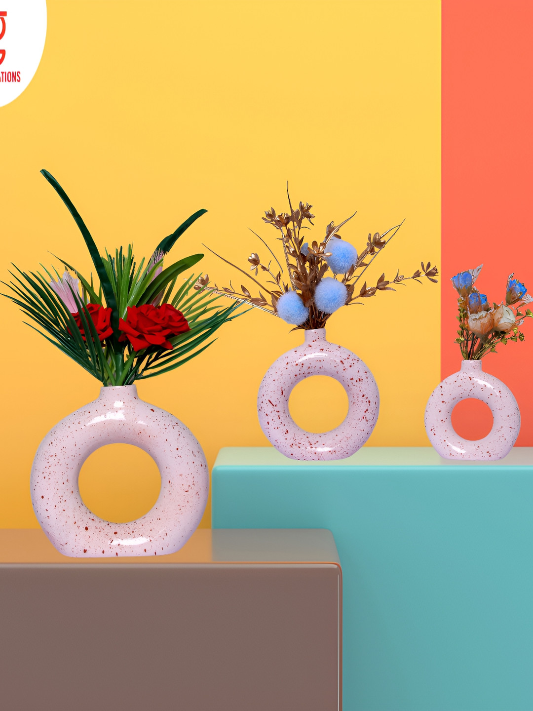 GW CREATIONS Pink Pieces Printed Donut Shaped Flower Vases