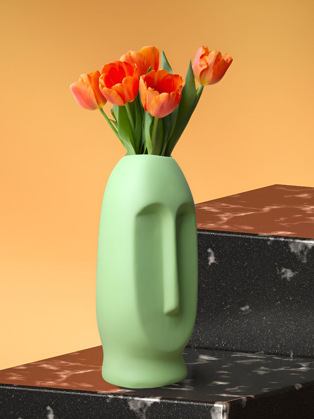 GW CREATIONS Green Face Shaped Flower Vase