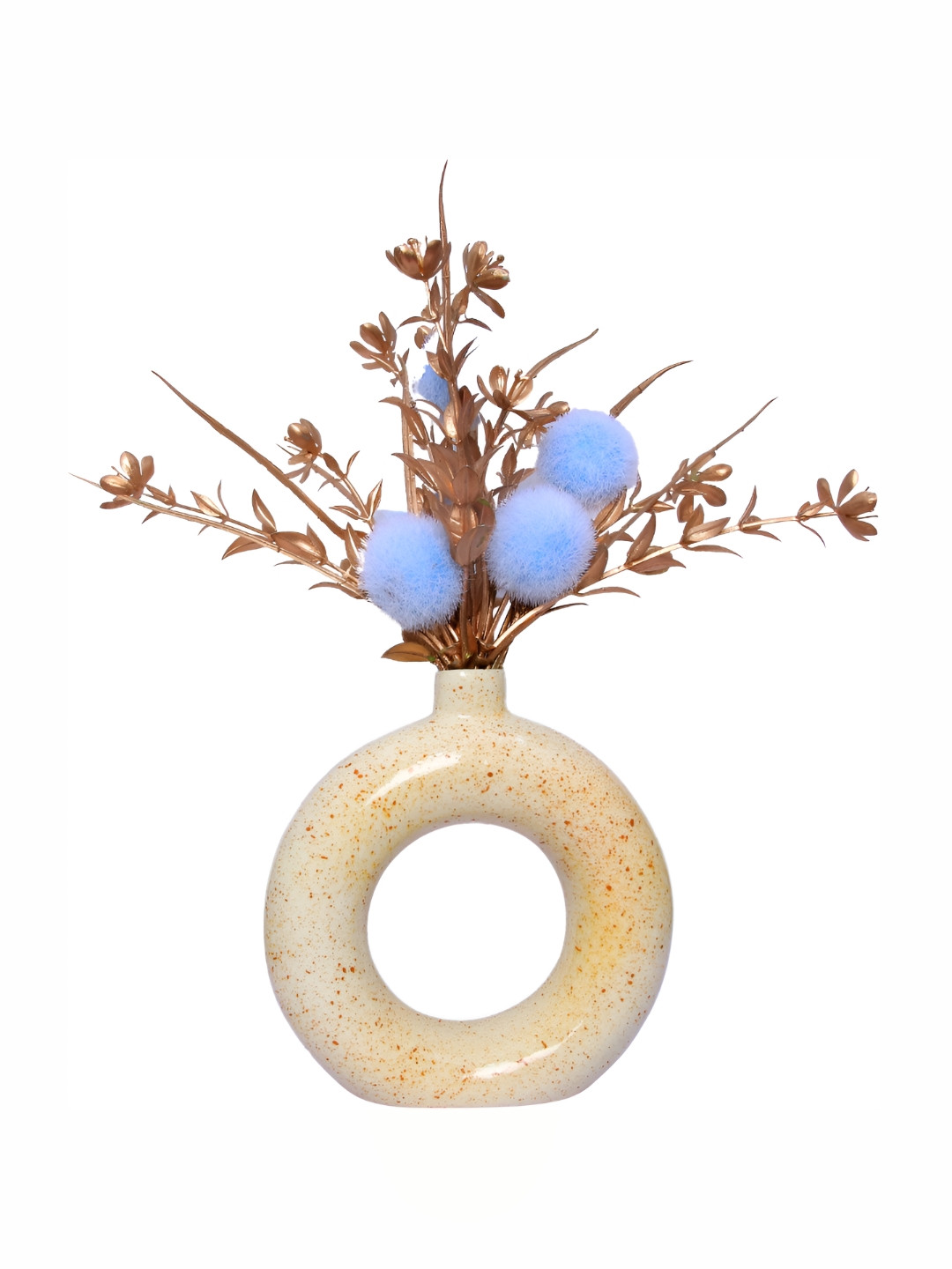 GW CREATIONS Yellow & Rust Brown Dotted Donut-shaped Flower Vase