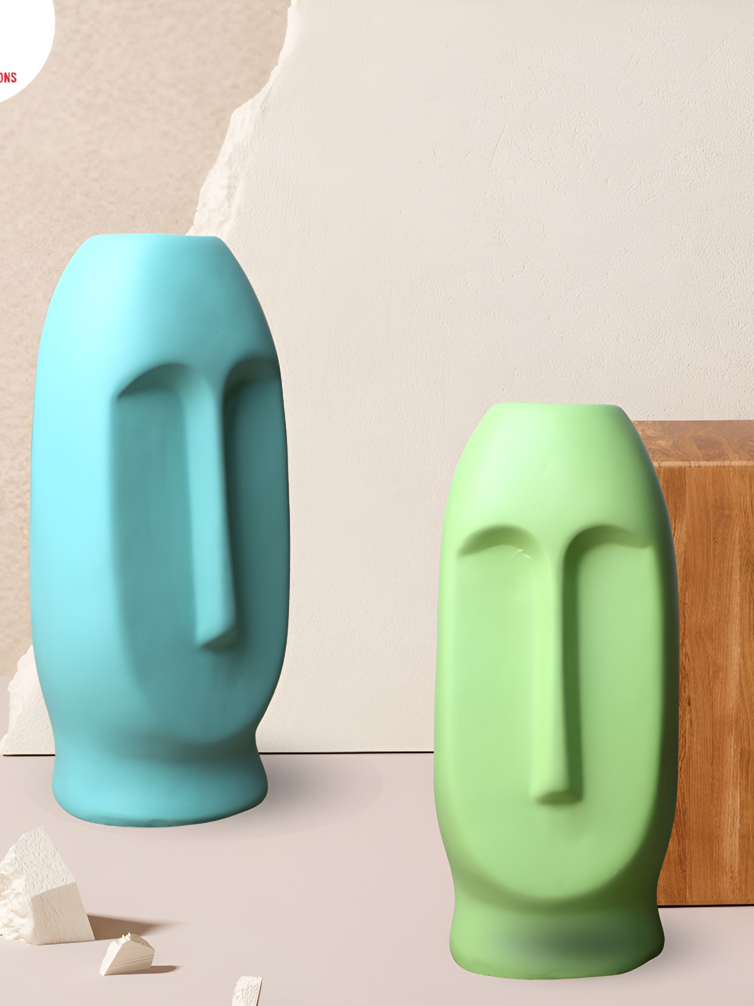 GW CREATIONS 2-Pcs Blue & Green Face Flower Vases