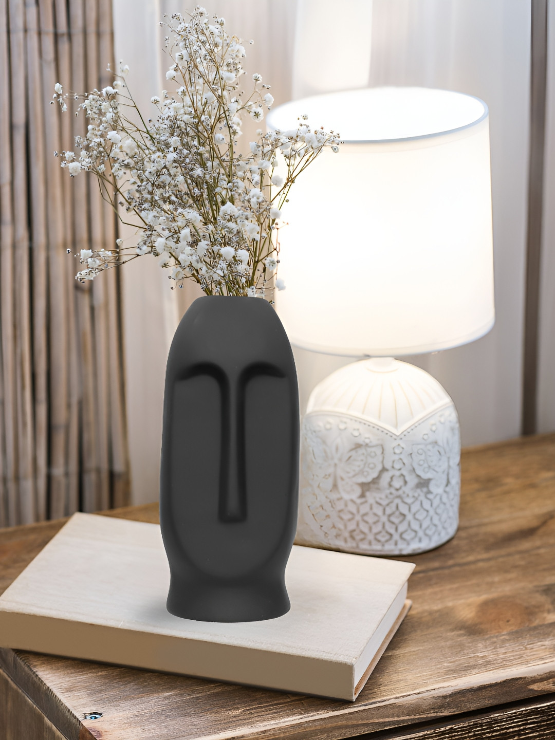 GW CREATIONS Black Face Shaped Flower Vase