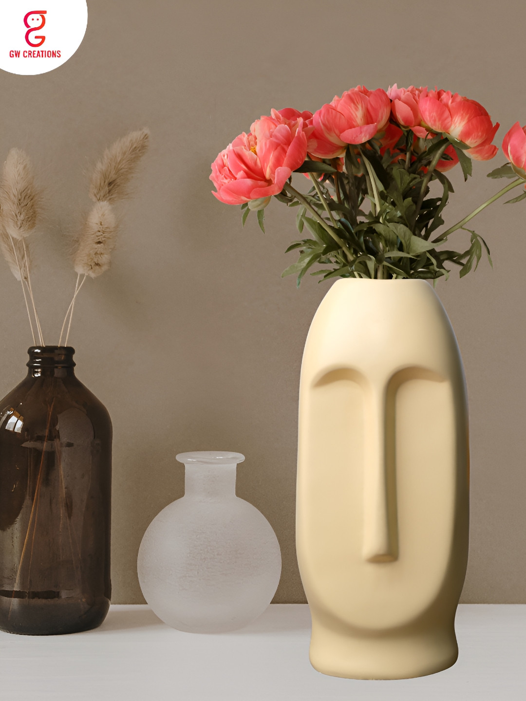 GW CREATIONS Yellow Face Shaped Flower Vase