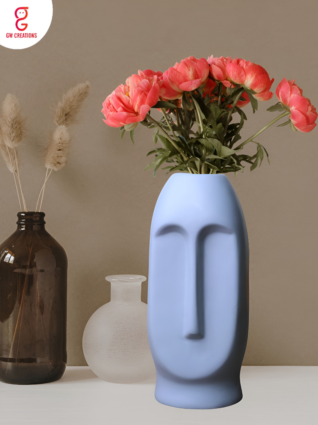 GW CREATIONS Grey Face Shaped Vases