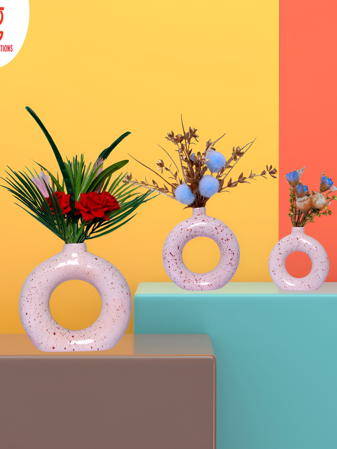 GW CREATIONS Pink Printed Round Vase