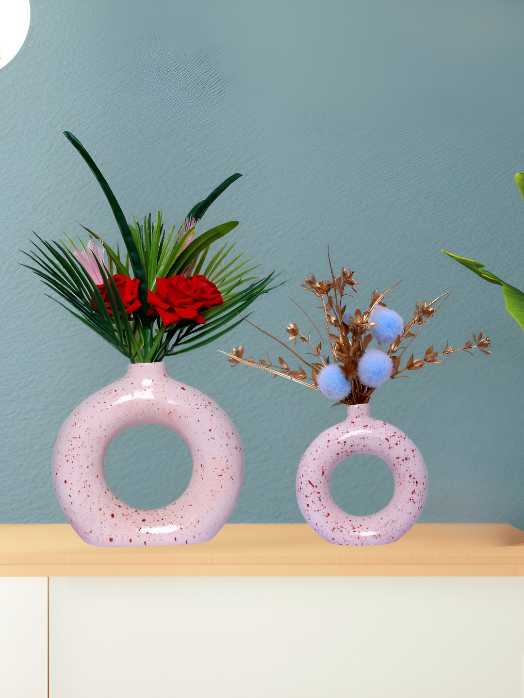GW CREATIONS Pink 2 Pieces Donut Shaped Flower Vases