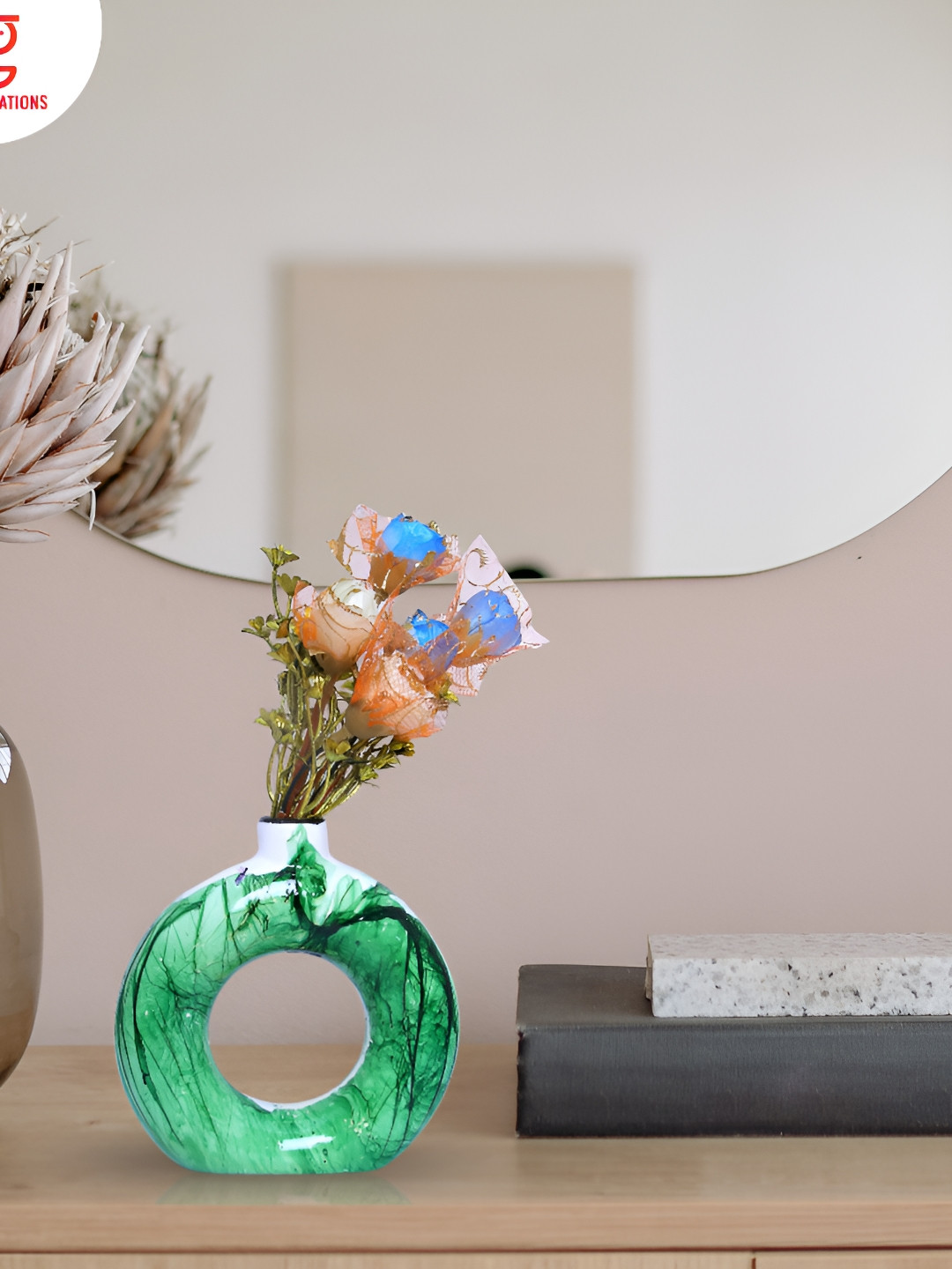 GW CREATIONS Green Printed Donut Shaped Flower Vases