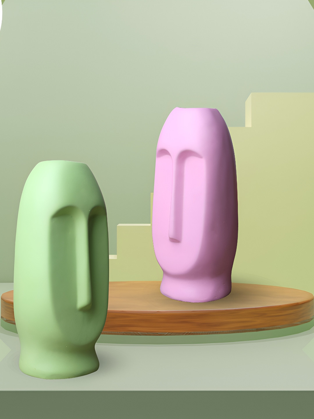 GW CREATIONS Pink & Green 2 Pieces Face Shaped Flower Vases