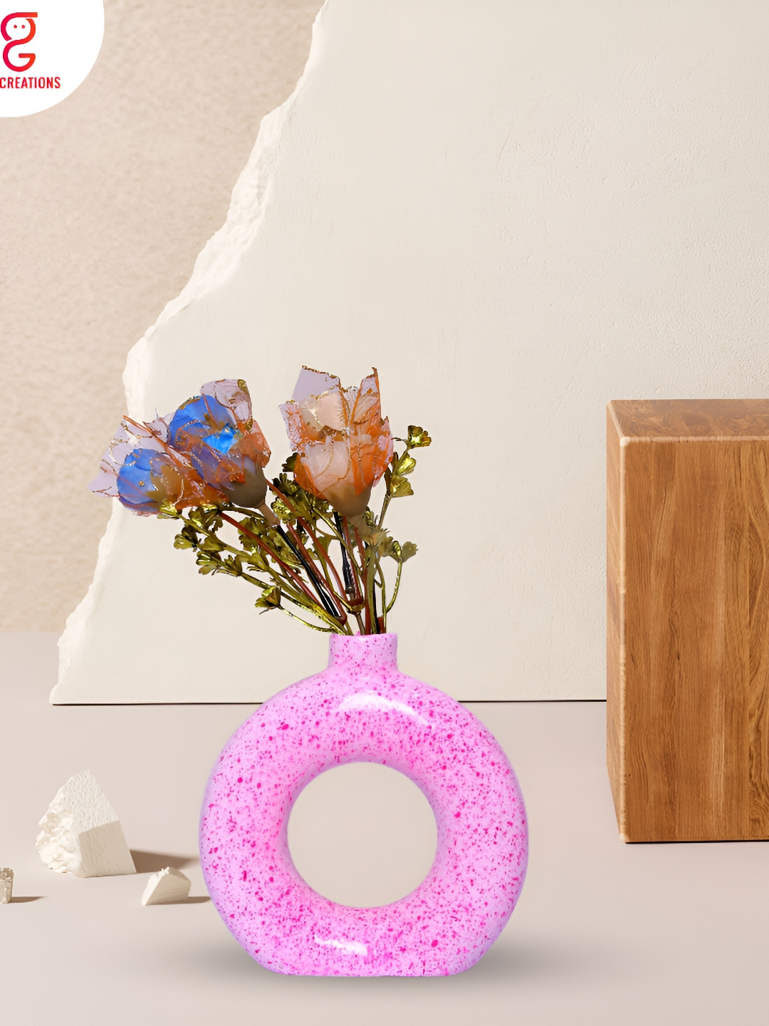 GW CREATIONS Pink Printed Donut Shaped Flower Vase