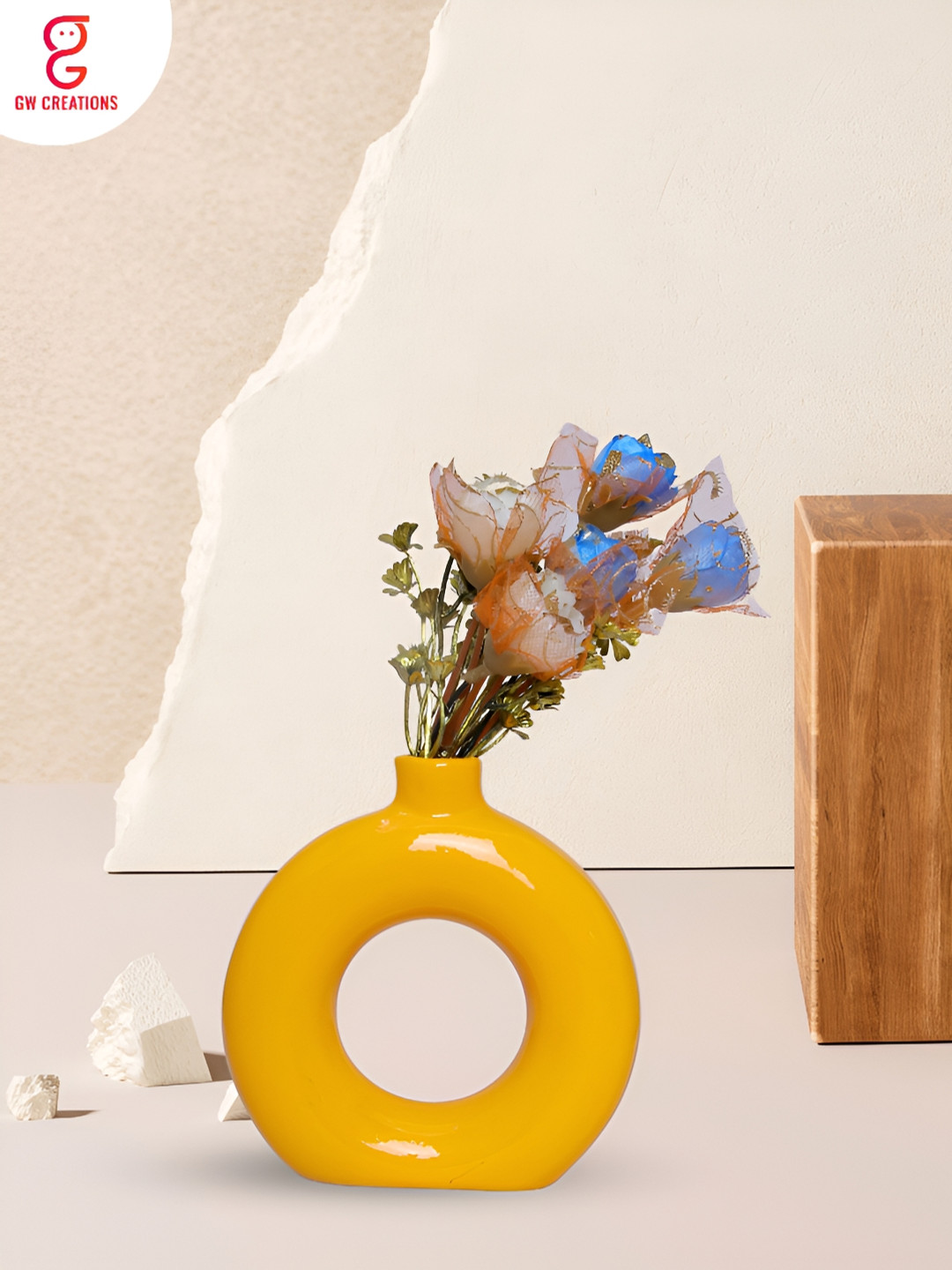 GW CREATIONS Yellow Donut Shaped Flower Vase