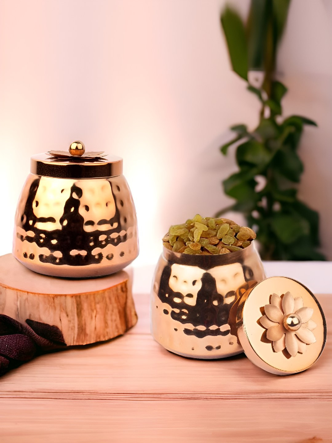 Extreme Karigari Hammmered Rose Gold Metal 2 Piece Clip-On Canister