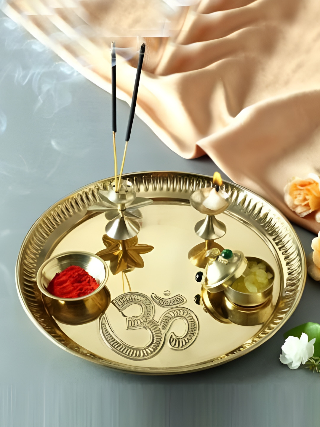 Extreme Karigari 5 Pieces Brass Pooja Thali Set