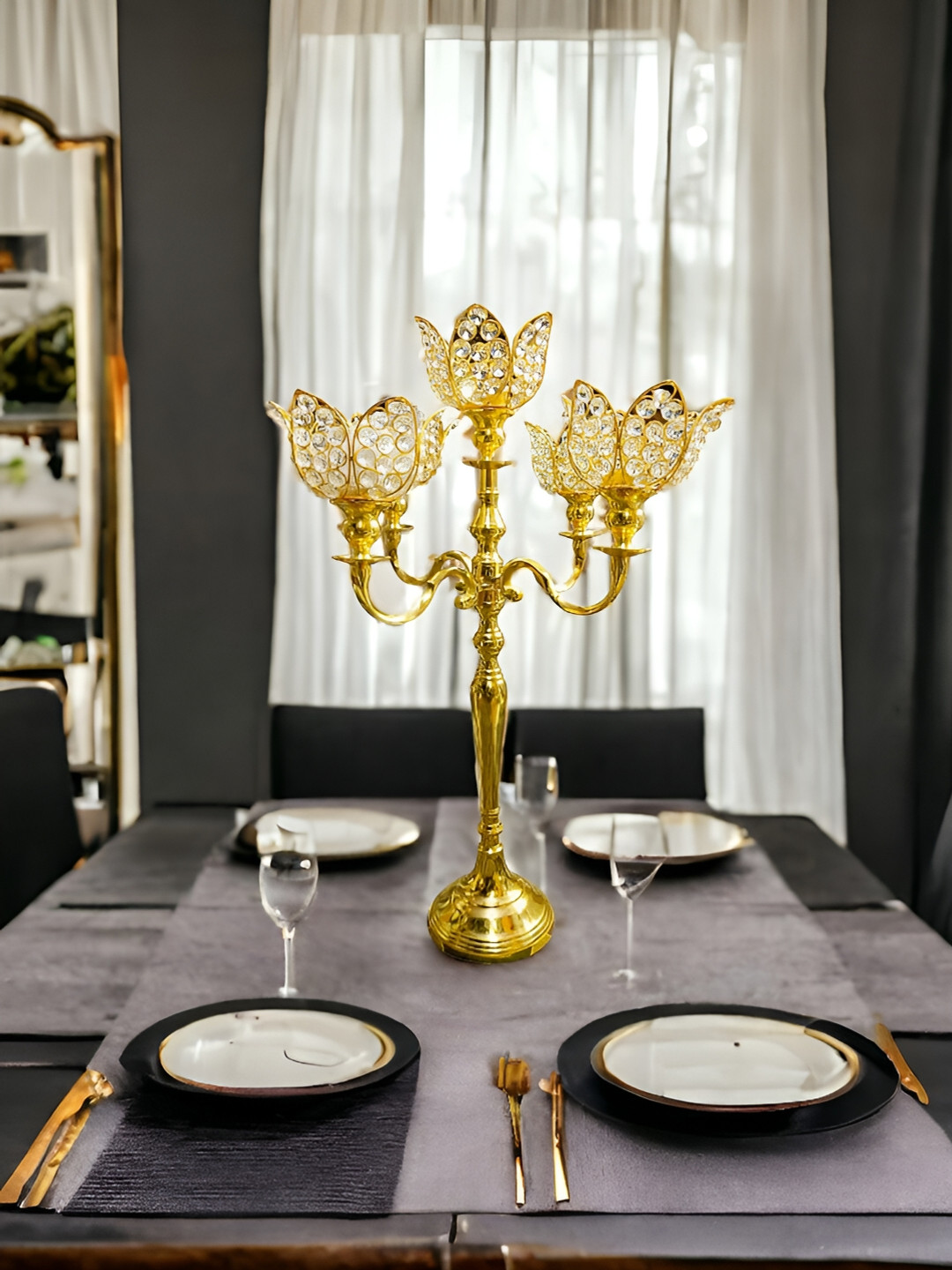 Extreme Karigari Gold-Toned Crystal Lotus Votives Candle Holder