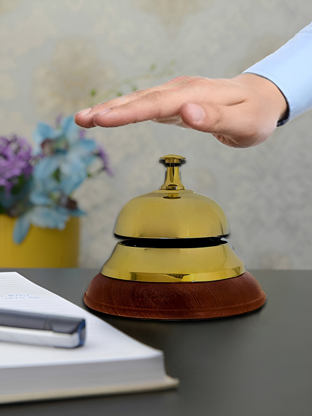 Extreme Karigari Table Call Bell Gold Brass Metallic Living Room Small Showpiece - 3.9 Inches