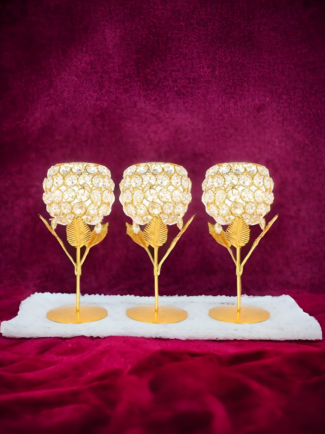 Extreme Karigari Gold-Toned 3 Pieces Crystal Candle Holder