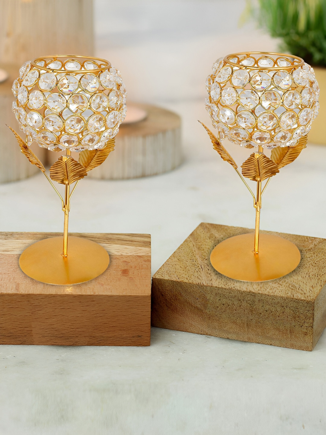 Extreme Karigari Gold-Toned & White 2 Pieces Candle Holders
